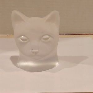 Vtg Nybro Handmade frosted crystal cat head paperweight
